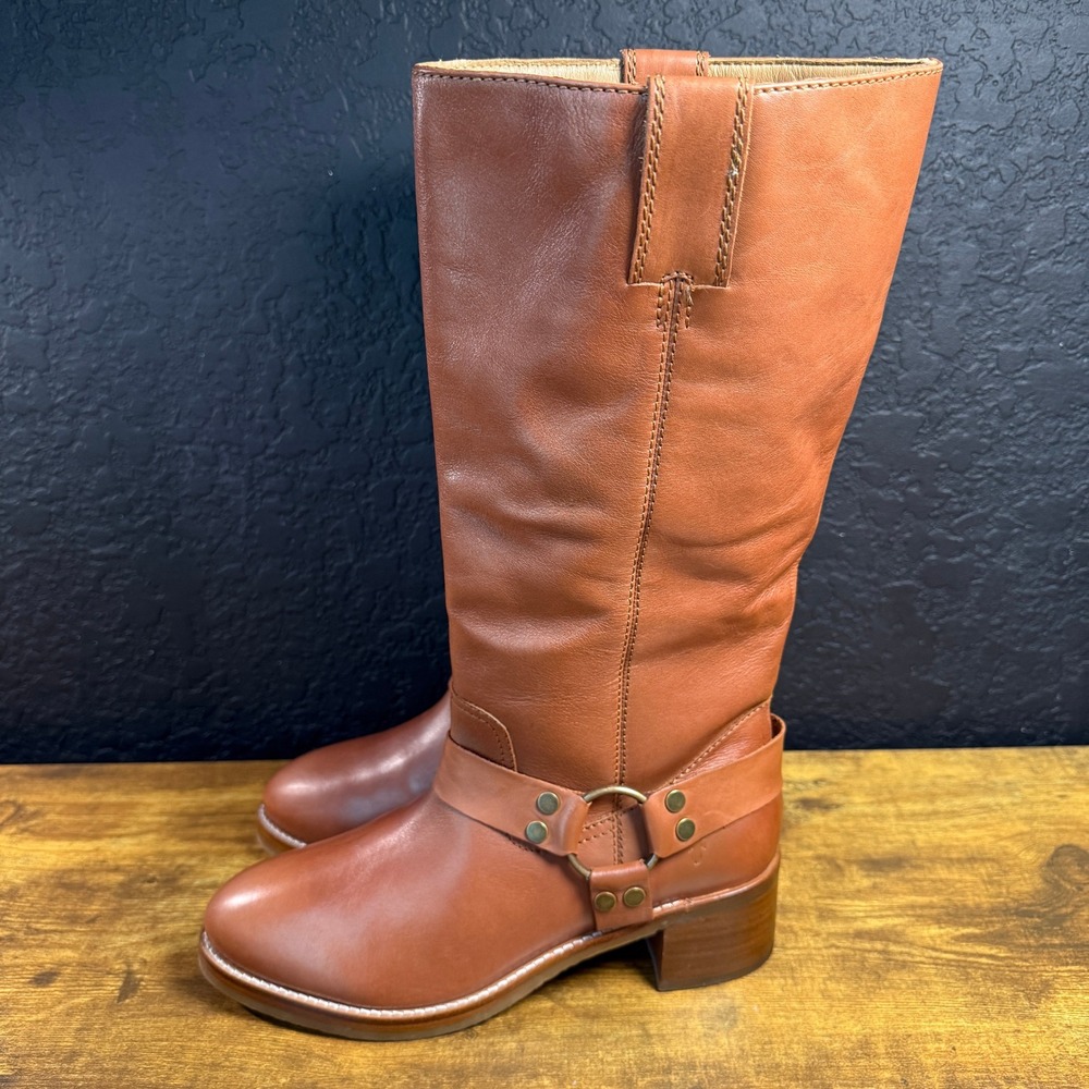 Frye Camryn Tall Harness FR42136 Cognac Leather Tall Boots Womens 10M - Picture 3 of 7